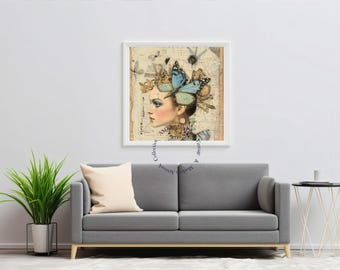 Steampunk Butterfly Woman Art Print: Visionary Nature Home Decor (Digital Download)