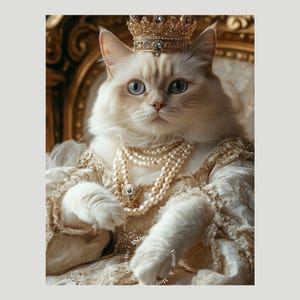 Royal Elegance – Majestic White Cat Portrait, Digital print, Instant download, Wall art, Funny Poster, instant download, Home decor.