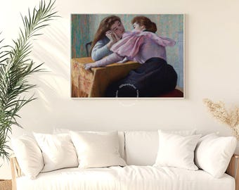 Poster di Federico Zandomeneghi, Conversazione a tavola, Arte murale digitale, Stampa impressionista, Decorazione per la casa, Stampa di opere d&#39;arte vintage, Stampabile