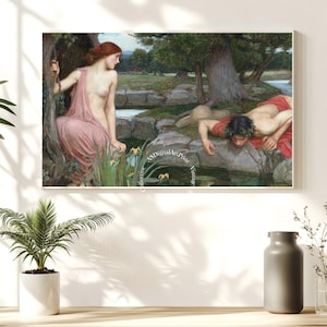 Poster di Eco e Narciso di John William Waterhouse, arte preraffaellita, stampa d&#39;epoca della mitologia greca, classica decorazione murale.