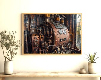 Steampunk Machine Art Print – Vintage Sci-Fi, Retro Industrial (Digital Download)
