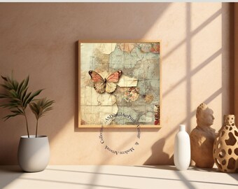 Vintage Butterfly Map Art Print: Steampunk Home Decor (Digital Download)