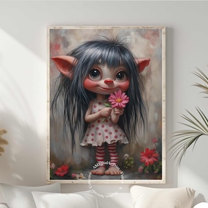 Stampa artista fantasy, dolce creatura con fiore – stampa estetica da parete - stampa digitale, stampa su qualsiasi supporto. Arte murale, decorazione digitale.
