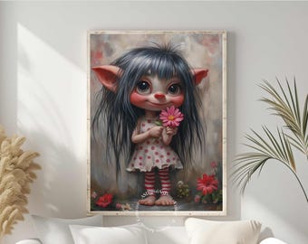 Fantasy Art Print: Sweet Creature with Flower (Digital Print)