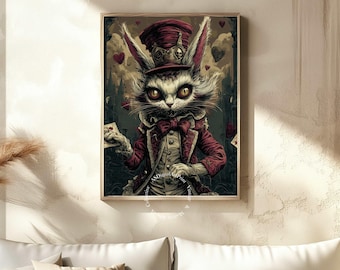 Gothic Alice in Wonderland Art Print: Steampunk White Rabbit (Digital Print)