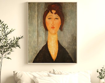 Porträtttryck av Modigliani - Vintage kvinnakonstverk (digital nedladdning)
