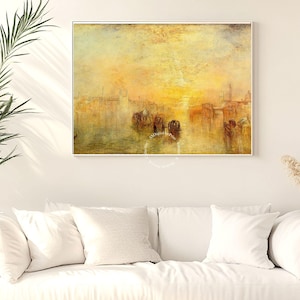 William Turner – Yendo al baile, Venecia / Arte mural romántico vintage, tonos dorados, impresión clásica digital, decoración elegante para el hogar.