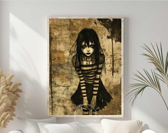 Dark Emo Girl Portrait Art Print: Gothic Grunge Wall Decor (Digital Print)