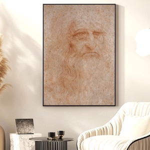 Poster dell&#39;autoritratto di Leonardo da Vinci: disegno rinascimentale, arte classica italiana, stampa vintage, decorazione murale storica, decorazione murale.