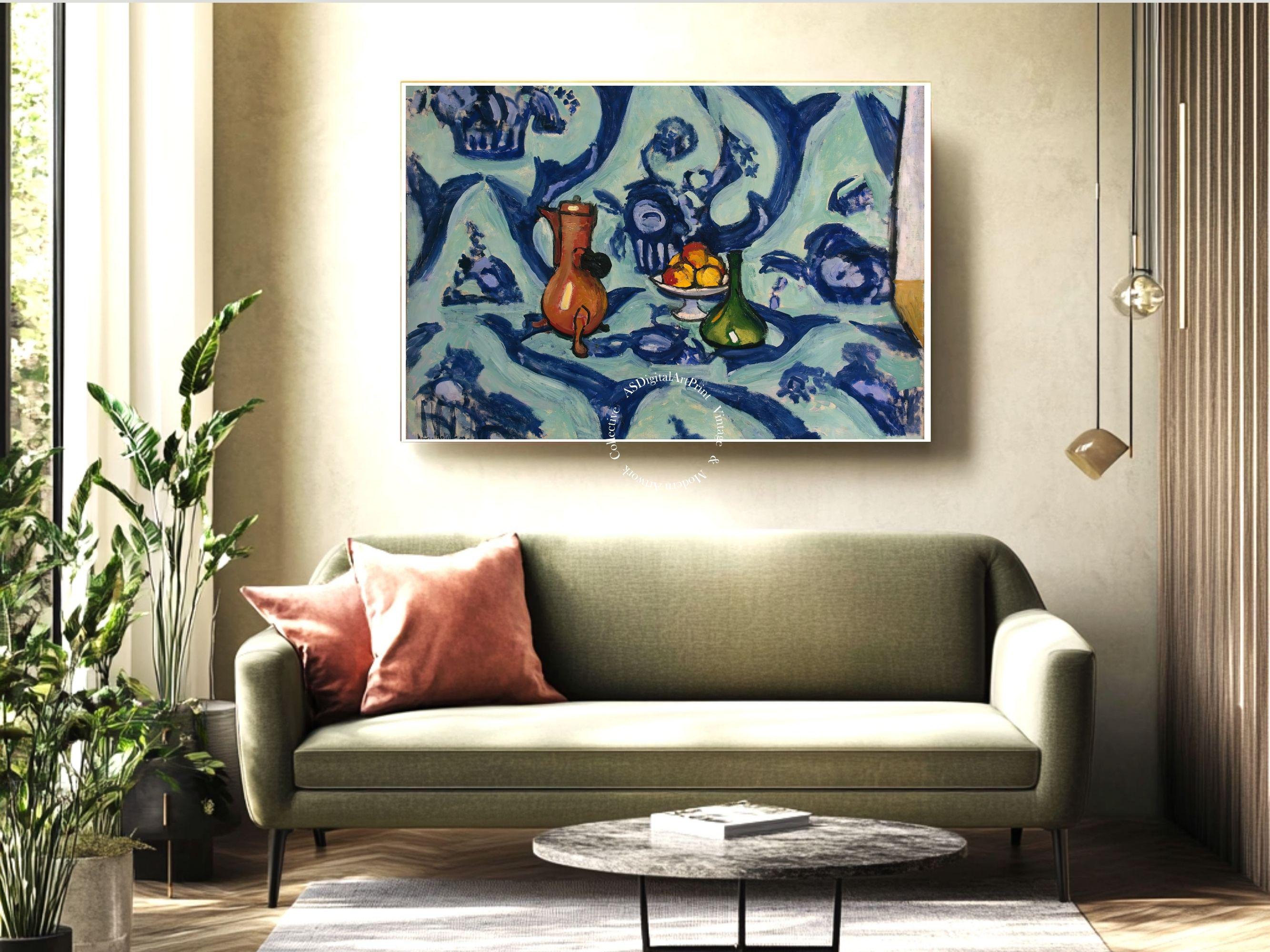 Planche à Découper En Verre Trempé - Motif Nature Morte Bleue De Henri Matisse, 80x52 Cm