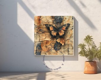 Vintage Butterfly Print: Textured Decay Art, Steampunk Home Decor (Digital Download)
