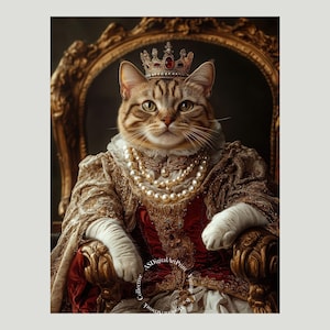 Feline Royalty, stampa digitale di un gatto aristocratico, stampa digitale, download immediato, arte murale, poster divertente, download immediato, arredamento per la casa.