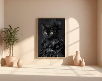 Gothic Black Cat Duchess Art Print: Feline Nobility (Digital Download)