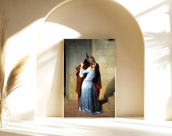 Francesco Hayez - El beso / Arte clásico romántico, impresión de obra maestra italiana, decoración de pared renacentista, póster de pintura digital, decoración del hogar.