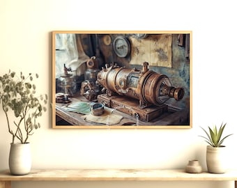 Steampunk Machine Art Print – Vintage Sci-Fi Decor (Digital Download)