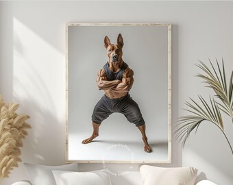 Bodybuilder Doberman Gym Poster: Rolig hundmotivation (digitalt tryck)