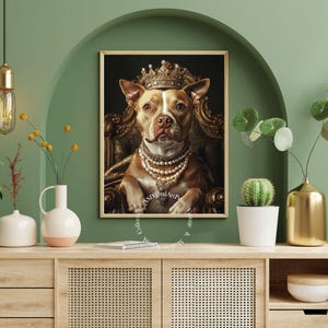 Regal Pitbull – L&#39;Aristocane della Nobiltà – Stampa digitale umoristica in stile reale – Arte murale divertente con cane, decorazione per cani, arredamento per la casa. Decorazione murale.