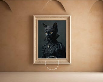 Gothic Black Cat Duchess Art Print: Feline Nobility (Digital Download)