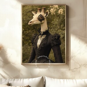 Victorian Giraffe Portrait: Surreal Steampunk Animal Art (Digital Print)