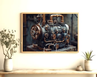 Steampunk Machine Art Print – Vintage Sci-Fi, Industrial Decor (Digital Download)