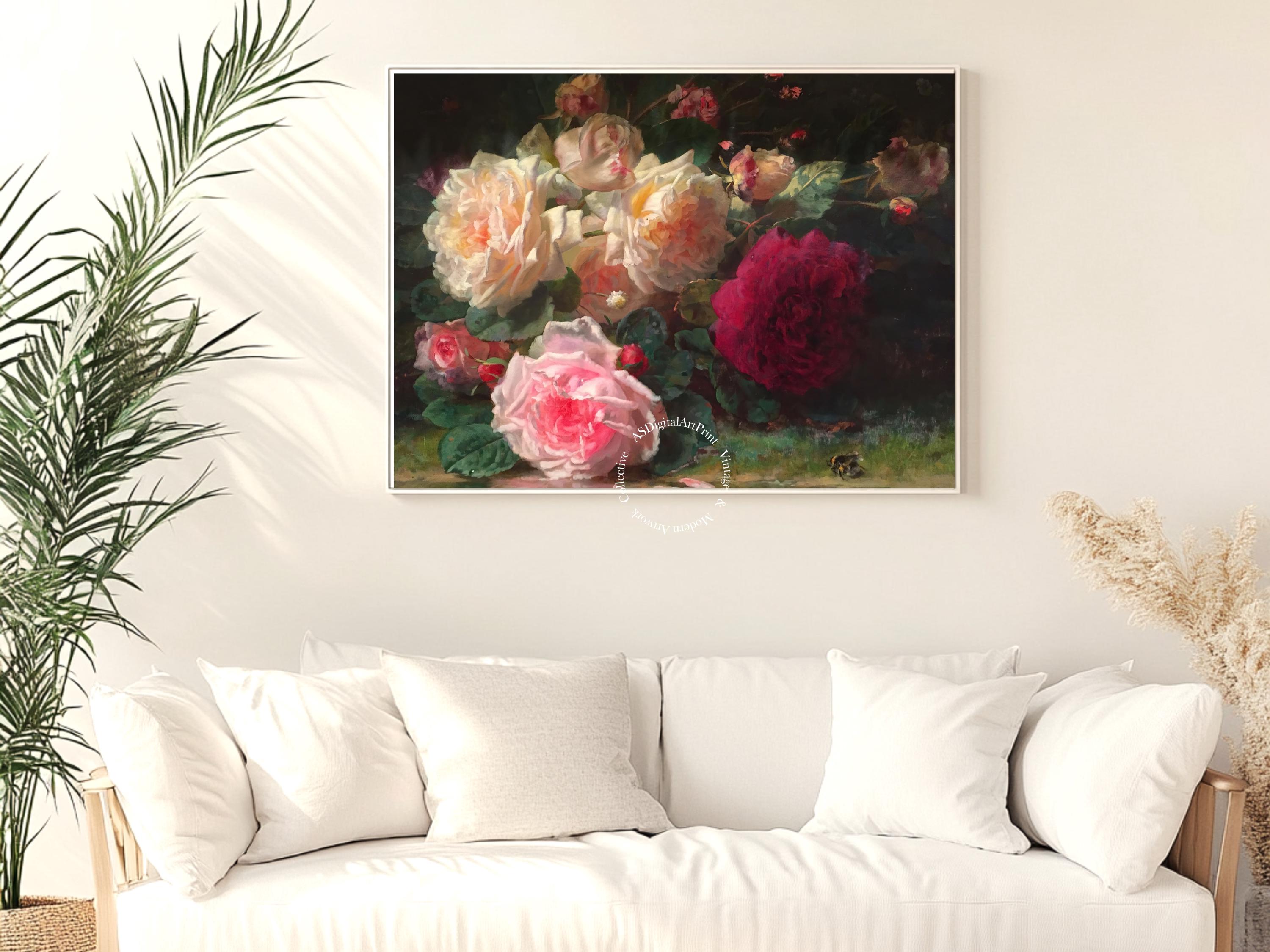 Jean Baptiste Robie Roses Print: Vintage Floral Botanical Art
