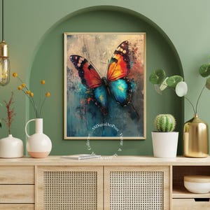 Vivid Metamorphosis - Stampa artistica con farfalla - Decorazione murale moderna e colorata - Alta risoluzione, stampa su carta, stampa su qualsiasi supporto, arredamento per la casa.