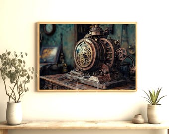 Steampunk Machine Art Print – Vintage Sci-Fi, Retro Industrial (Digital Download)