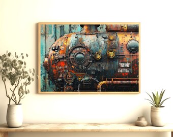 Steampunk Machine Art Print – Vintage Sci-Fi, Retro Industrial (Digital Download)