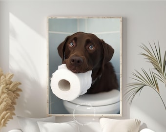 Lámina para baño de Labrador Chocolate: Decoración original de perro (Descarga digital)