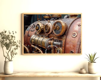 Steampunk Machine Art Print – Vintage Sci-Fi, Retro Industrial (Digital Download)