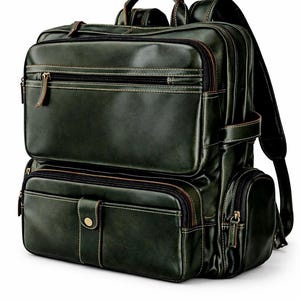 Mochila de couro genuíno, mochila de viagem verde vintage, feita à mão, para laptop, grande capacidade, mochila escolar de couro, presente de Natal.