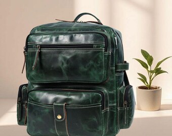 Sac à Dos Homme En Cuir Véritable Fait Main - Style Vintage - Compatible Ordinateur Portable - Neuf