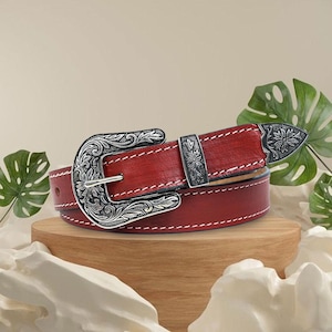 Genuine Leather Cowgirl Belt – Vintage Western Style with Floral Buckle for Women | Western Lover | Anniversary Gift | Gift For Her