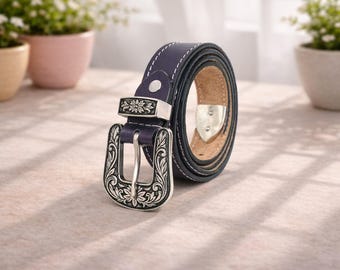 Unisex Genuine Leather Cowboy Cowgirl Belt Western Vintage Engraved Buckle Belt Stylish Casual & Party Wear Belt Christmas Gift