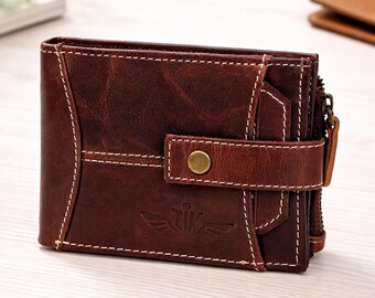 Cartera unisex de piel auténtica, lujosa, hecha a mano, con protección RFID, monedero y múltiples compartimentos. Regalo para ella.