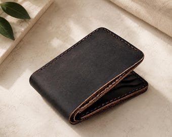 Unisex Genuine Leather Bifold Wallet Slim Vintage Brown Leather Wallet with Multiple Card Slots & Cash Pocket Valentine Gift