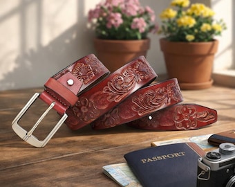 Women Western Cowgirl Belt - Floral PU Leather, Adjustable, Vintage Mealah Womens-Western-Belt Rhinestone-Cowboy-Cowgirl Belt  main image 2