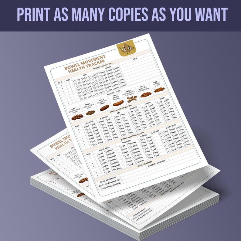 Stool tracking sheet with Bristol stool scale reference