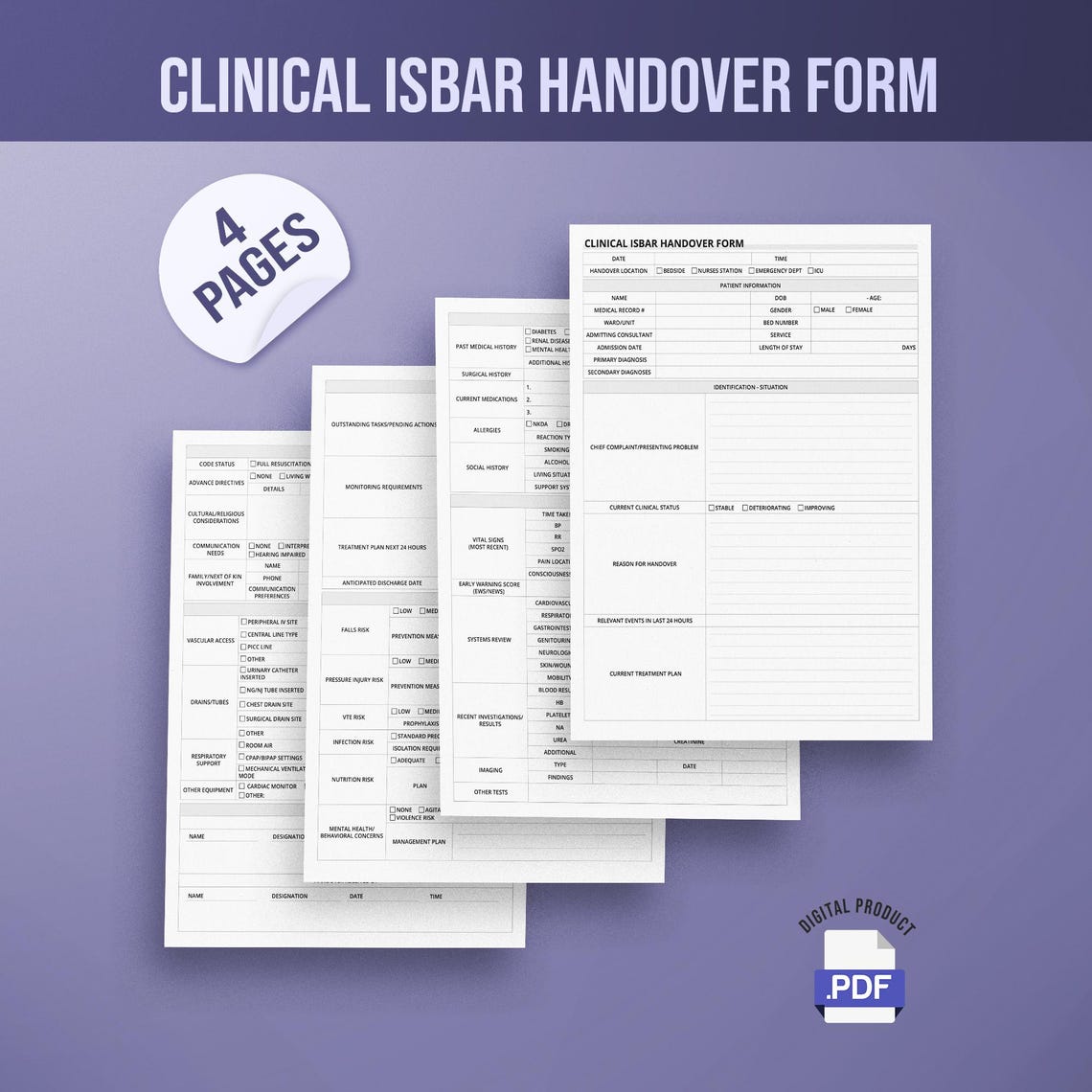 Isbar Form.pdf Clinical ISBAR Handover Form - Etsy Australia