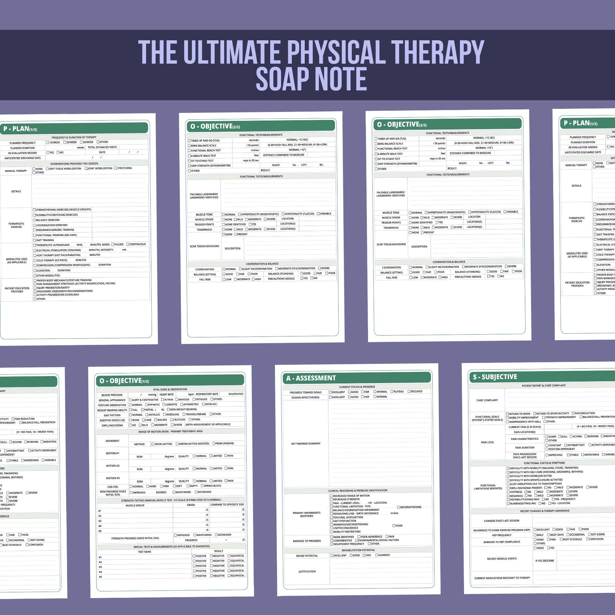 Physical Therapy SOAP Note - Patient Assessment & Treatment Form PDF - Etsy