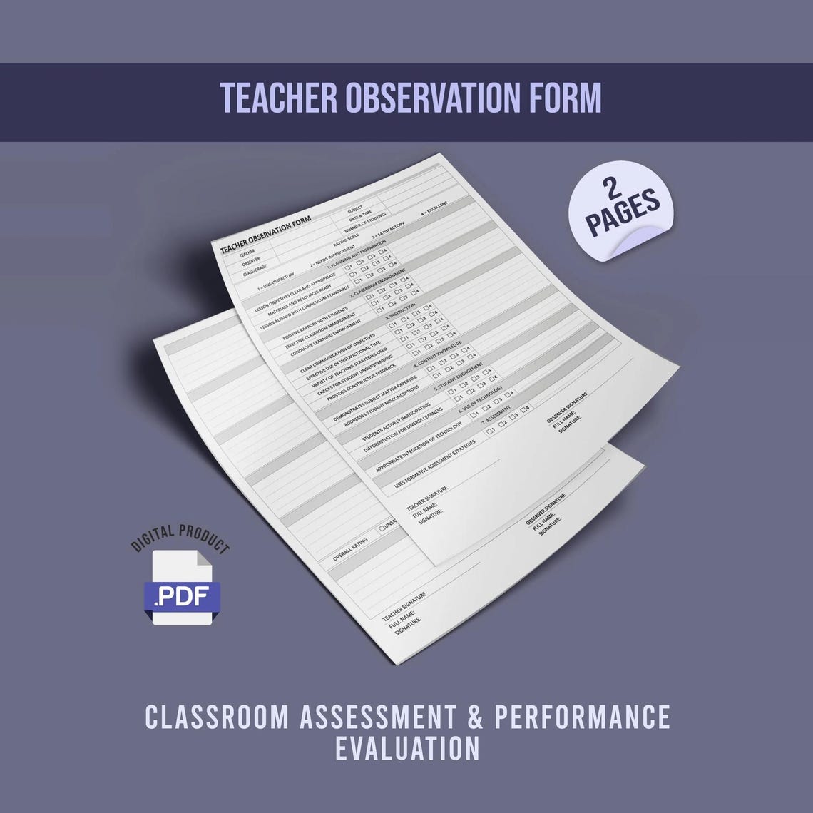 Observing Student Performance Teacher Observation Form - Classroom Assessment & Performance ...