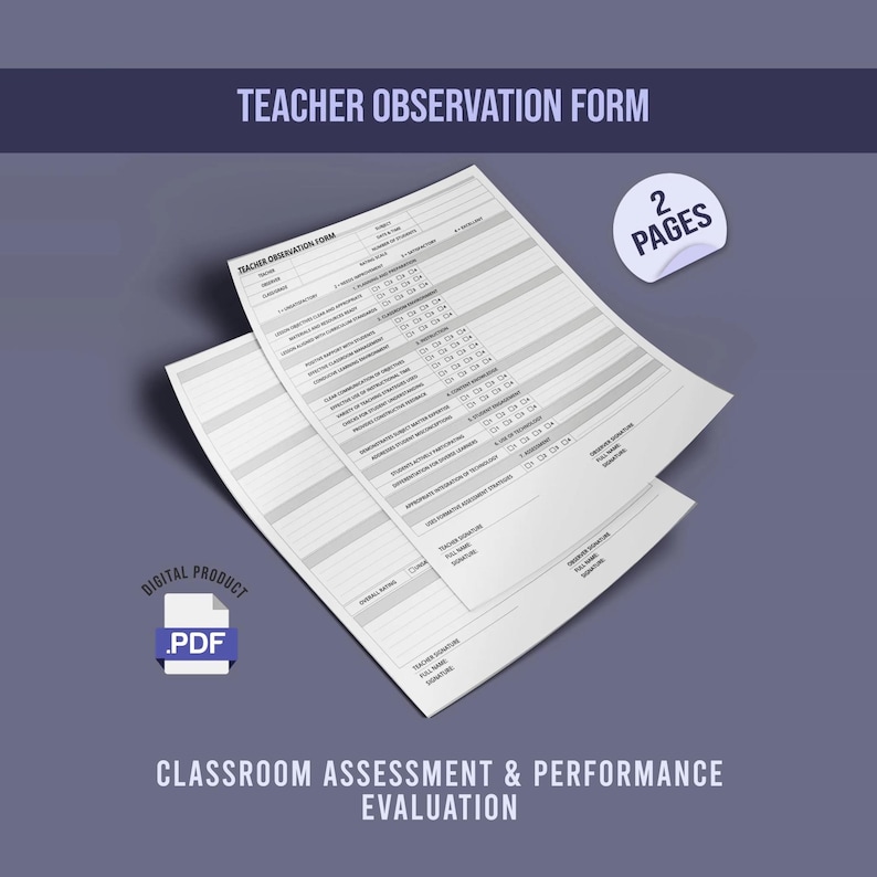 Teacher Observation Form - Classroom Assessment & Performance ...