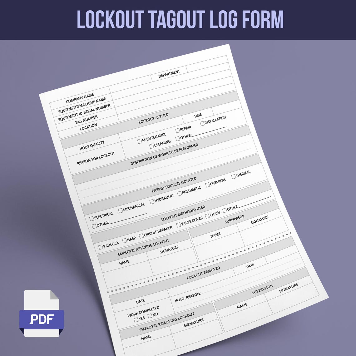 Lockout Tagout Log Form - Etsy