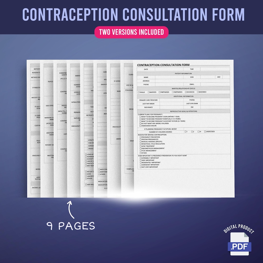 Contraception Consultation Form (two Versions Included) - Etsy