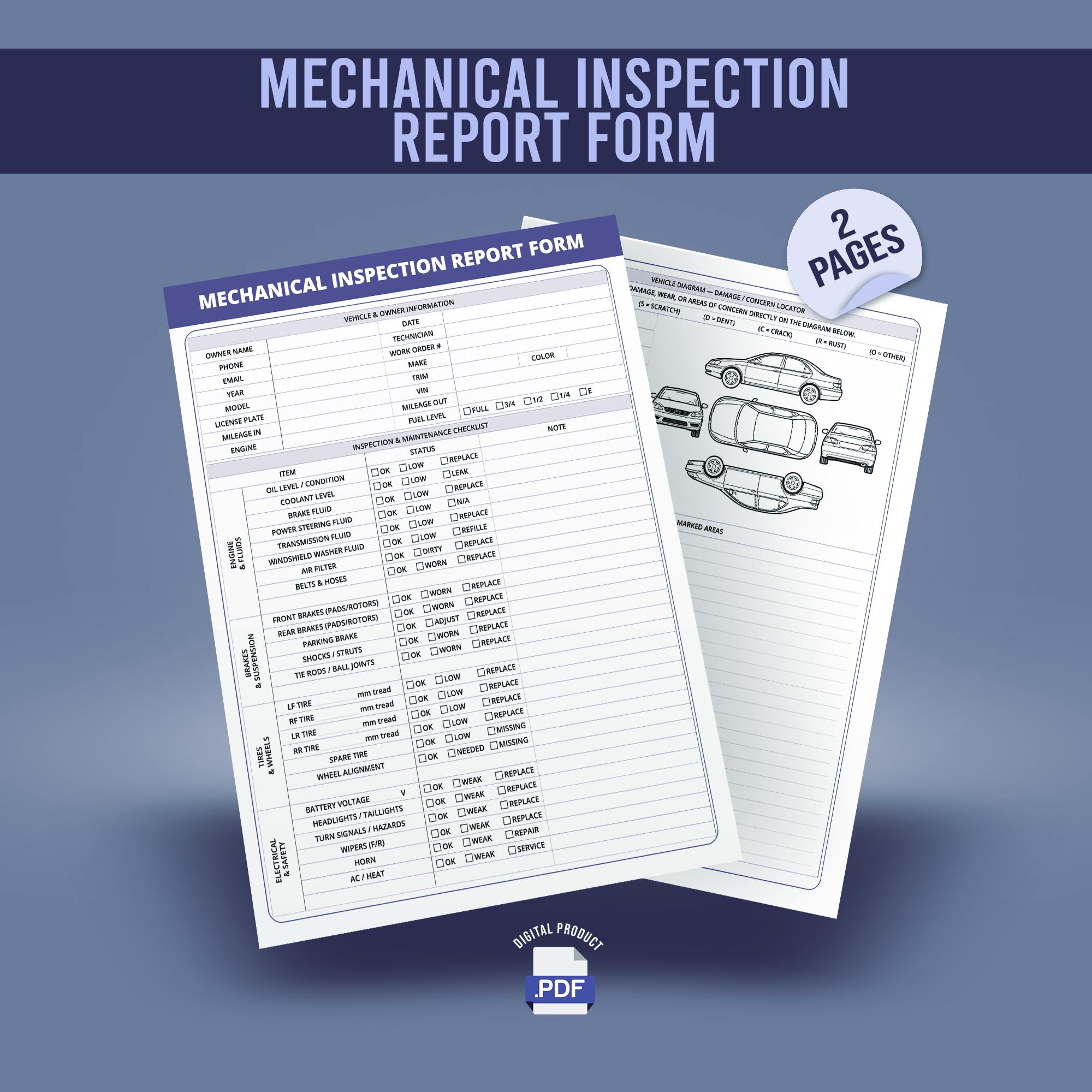 Mechanic Report.pdf Mechanic Inspection Report Form for Technicians & Facility Managers - Etsy