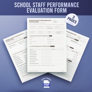School Staff Performance Evaluation Form | Employee Review, Competencies & Goals Template PDF