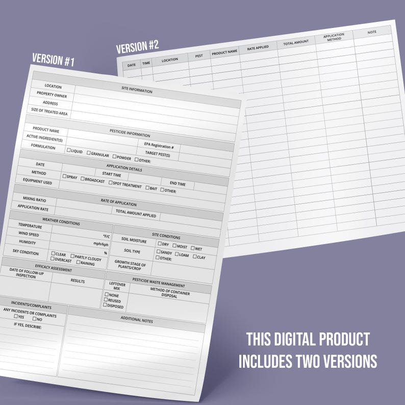 pesticide application log form designed for documenting pesticide treatments in agricultural or landscaping settings.