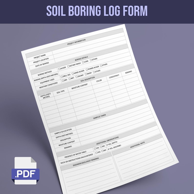 Soil Boring Log Form - Etsy