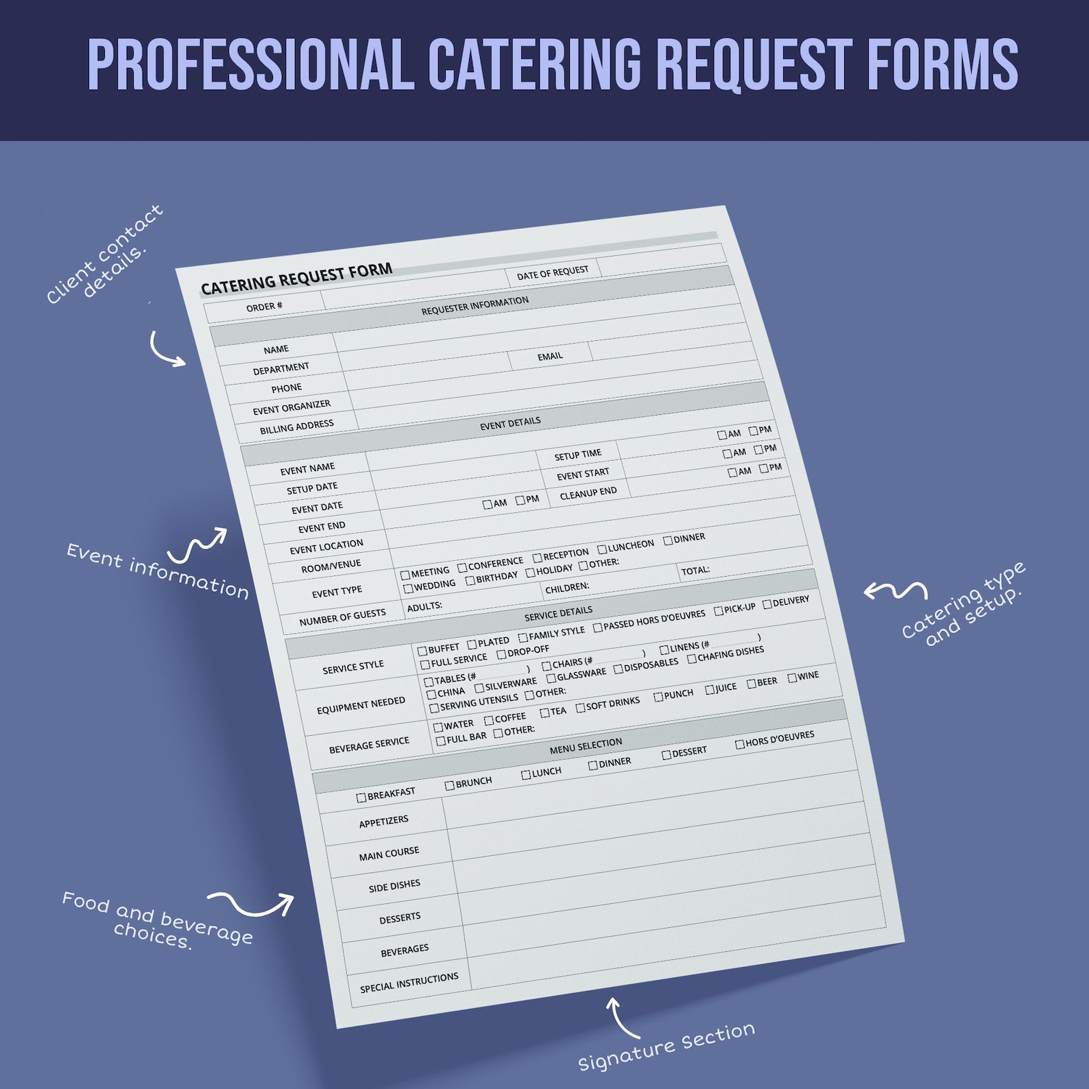 Catering Request Form | Event Planning & Food Service Order Template ...
