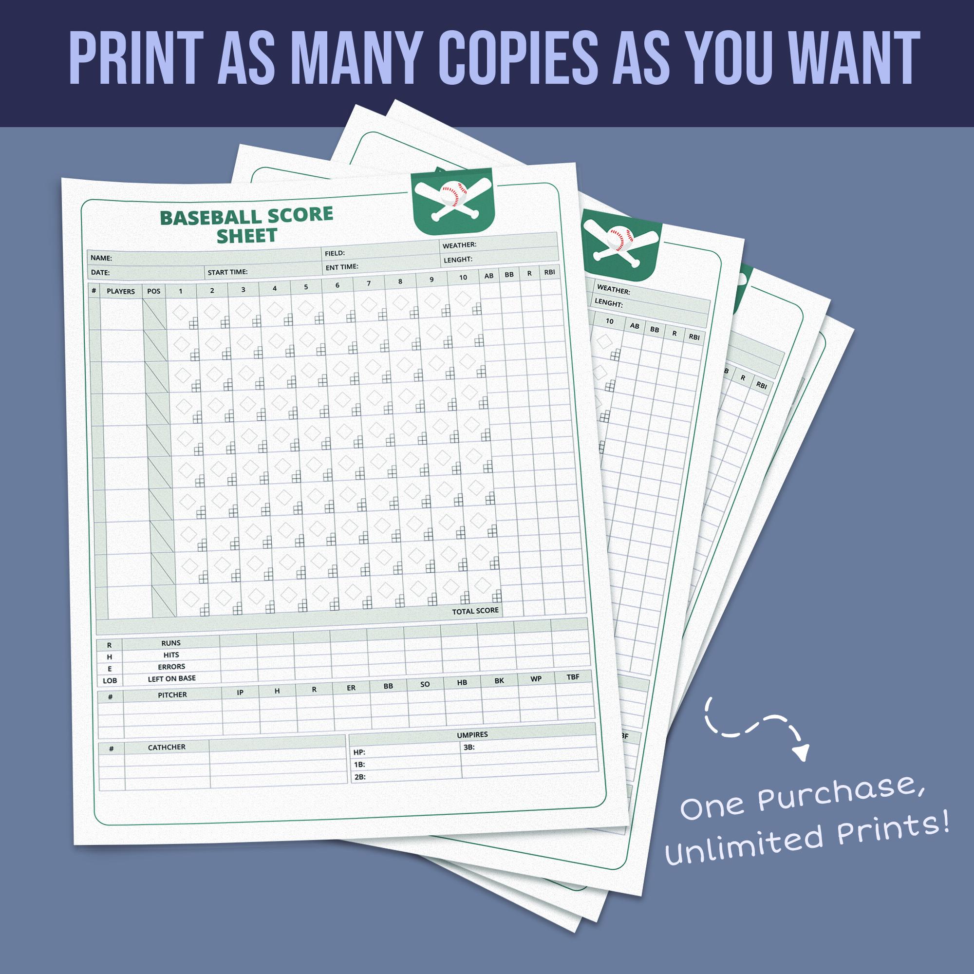 Baseball Score Sheet - Game Tracking & Performance Statistics PDF ...